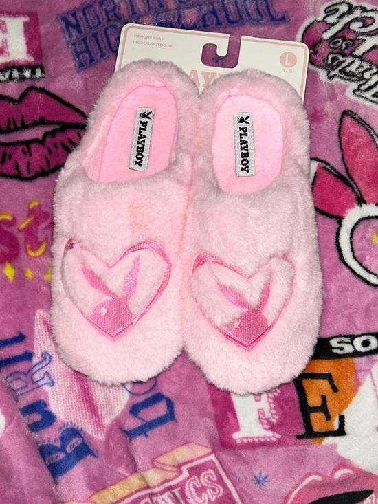PLAYBOY Shoes - PLAYBOY Pink Fuzzy Heart Slip-Ons